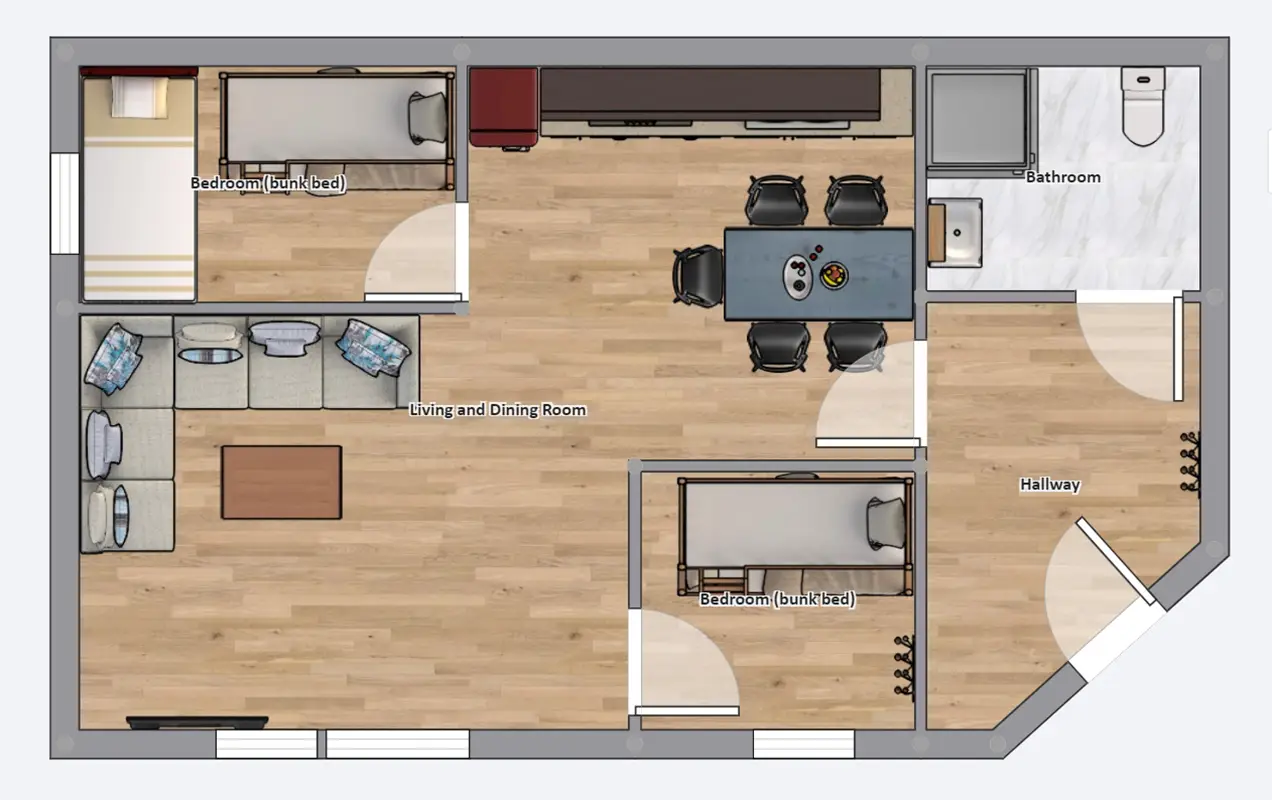 Bunes, Grundriss 4-Personen-Appartement Bunes, Grundriss 4-Personen-Appartement