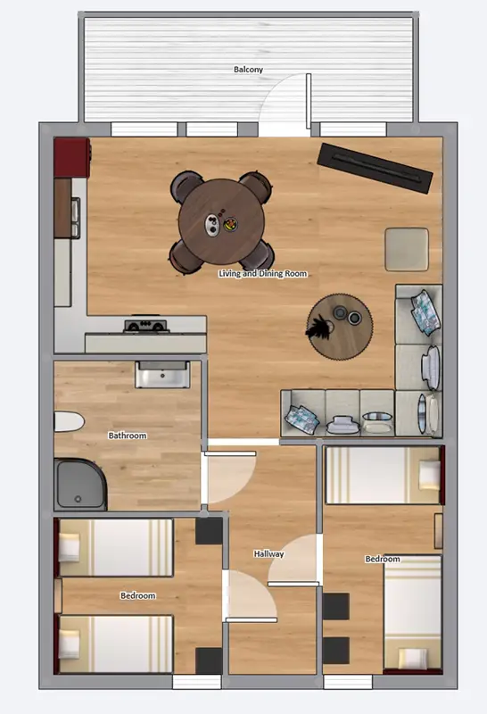 I - P, Grundriss 4-Personen-Appartement I - P, Grundriss 4-Personen-Appartement