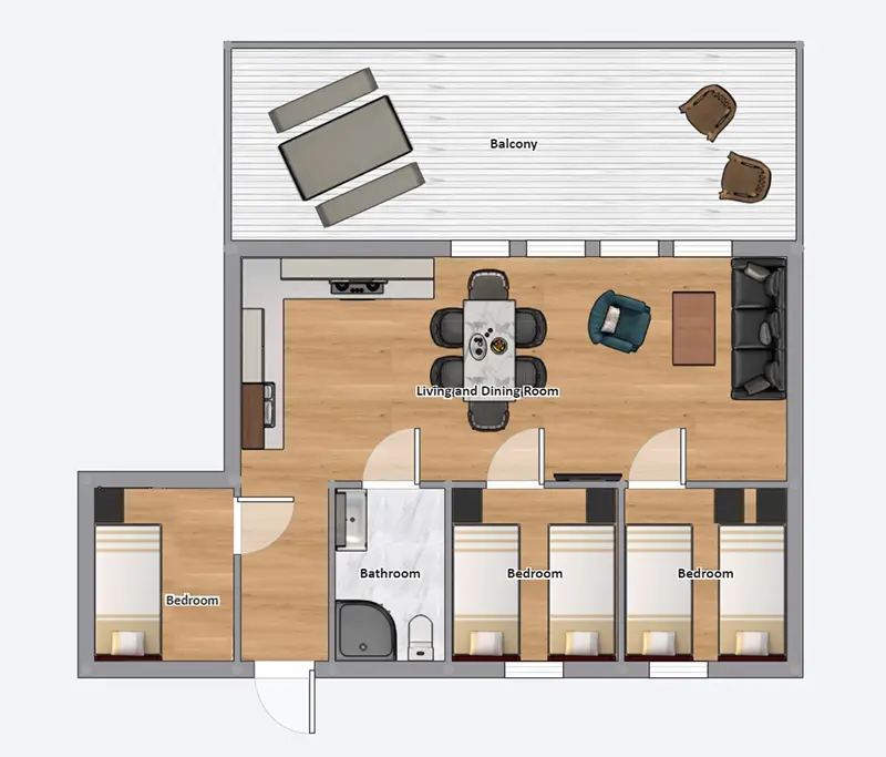 Midtskallen, Grundriss 5-Personen-Appartement Midtskallen, Grundriss 5-Personen-Appartement