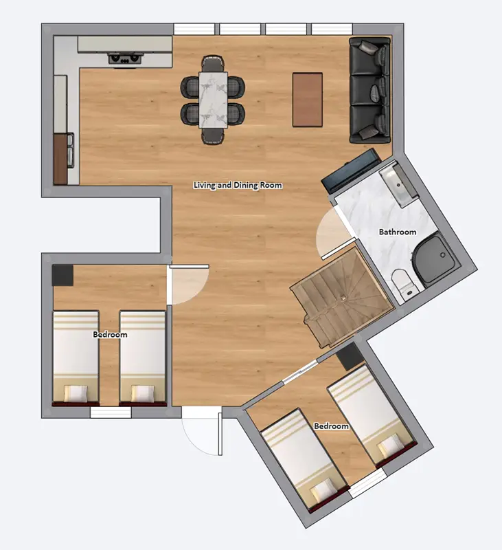 Oksebåsen, Grundriss 6-Personen-Appartement, Erdgeschoss Oksebåsen, Grundriss 6-Personen-Appartement, Erdgeschoss