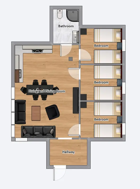Revet, Grundriss 6-Personen-Appartement Revet, Grundriss 6-Personen-Appartement