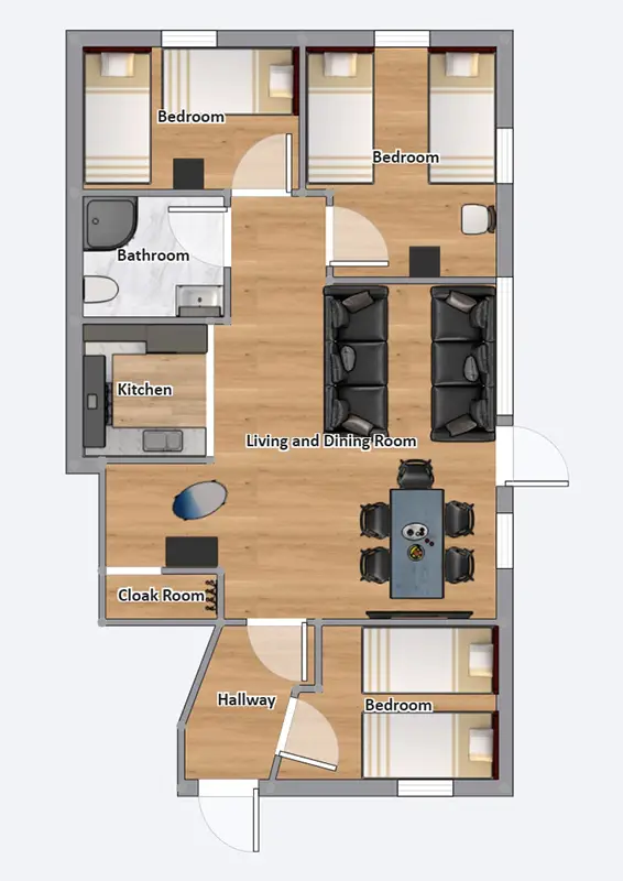 Storrosta, Grundriss 6-Personen-Appartement Storrosta, Grundriss 6-Personen-Appartement