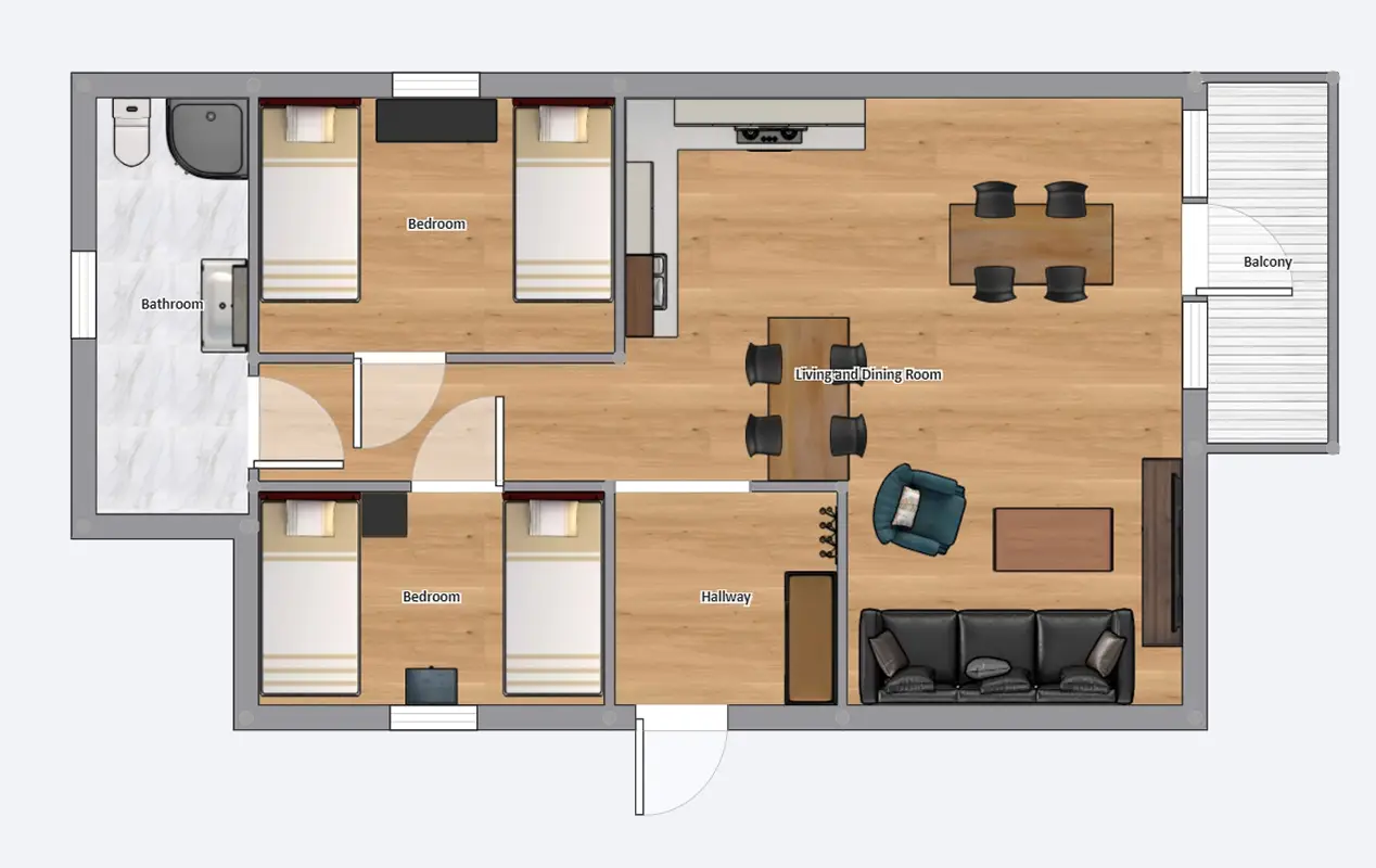 Sundan, Grundriss 4-Personen-Appartement Sundan, Grundriss 4-Personen-Appartement